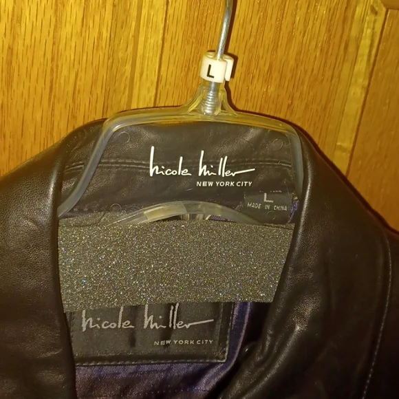 💯Nicole Miller Black Genuine Leather Jacket Sz. L (12-14) - Picture 2 of 9